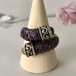 Genuine Gemstone 💎 RHODOLITE HUGGIE Ring .925 Sterling Silver